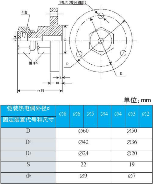 热电偶法兰安装尺寸图